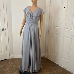 Miaodup Wedding Dress Size 8 V-Neck Ruffle Flutter Sleeve Dusty Blue Maxi New